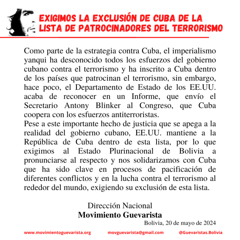 Exigimos la exclusión de Cuba de la lista de países que patrocinan el terrorismo